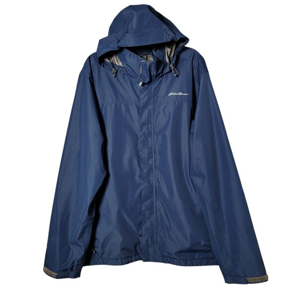 Eddie Bauer Mens Blue Weatheredge Lightweight Hooded Raincoat Jacket 2XL Parka - Picture 1 of 9